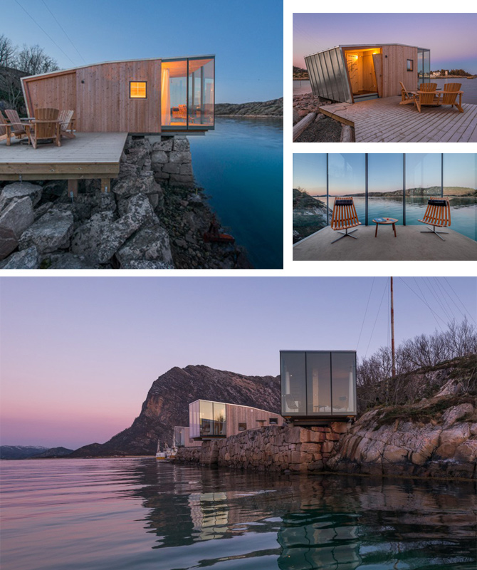 Holzhütten am Meer in Norwegen